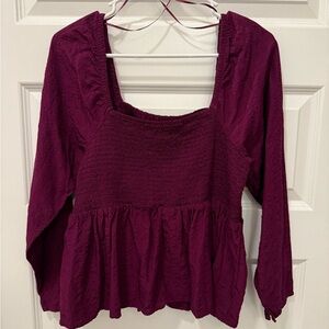 Women's Burgundy Smocked Top